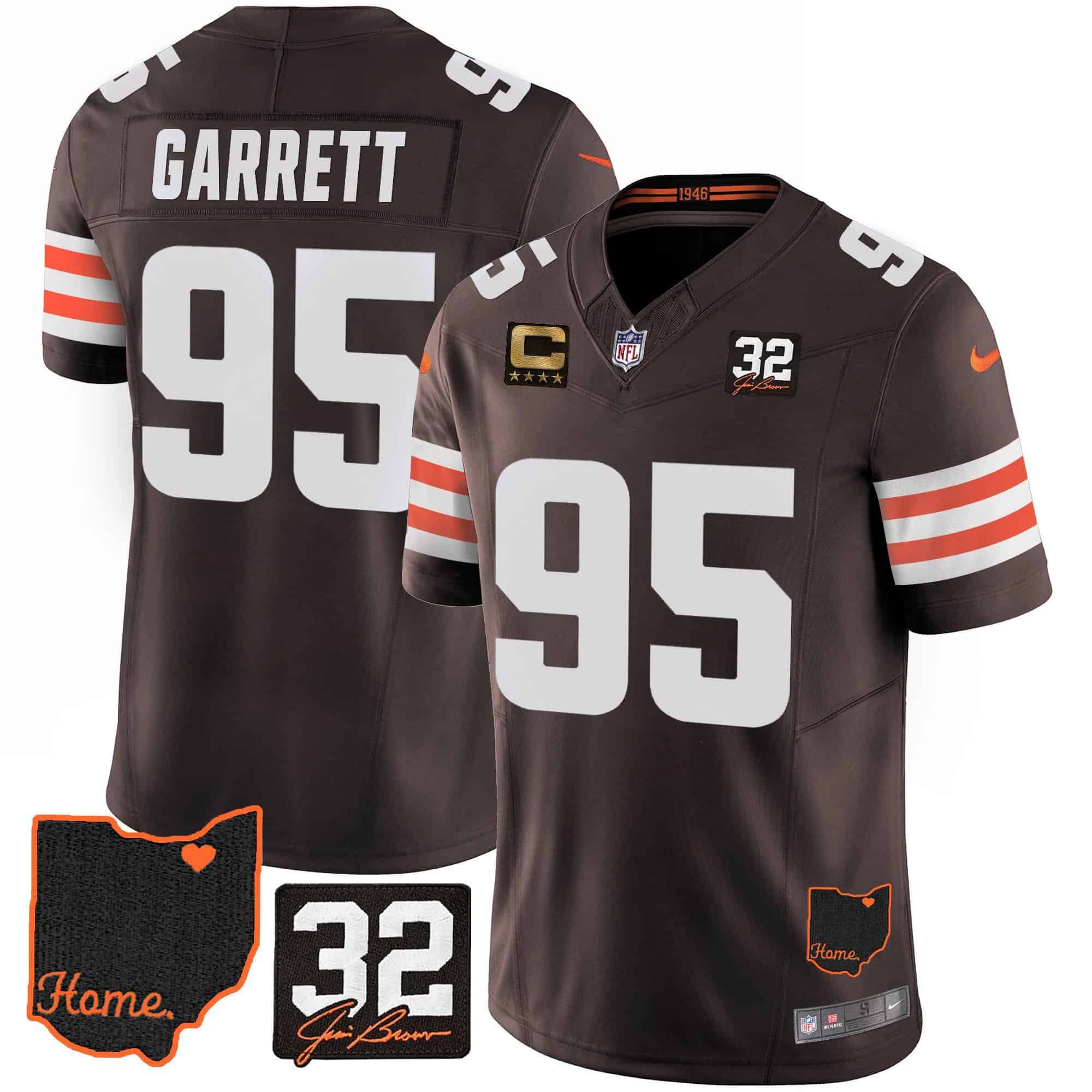 Men Cleveland Browns #95 Garrett Brown Memorial Home Patch 2024 Nike NFL Jersey style 1